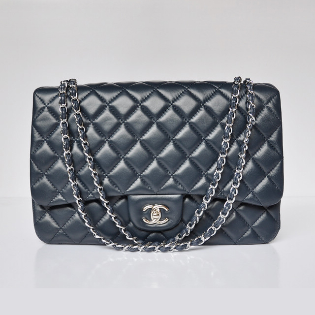 Chanel A47600 Lambskin Leather Jumbo Flap Bag in Dark blue with Silver