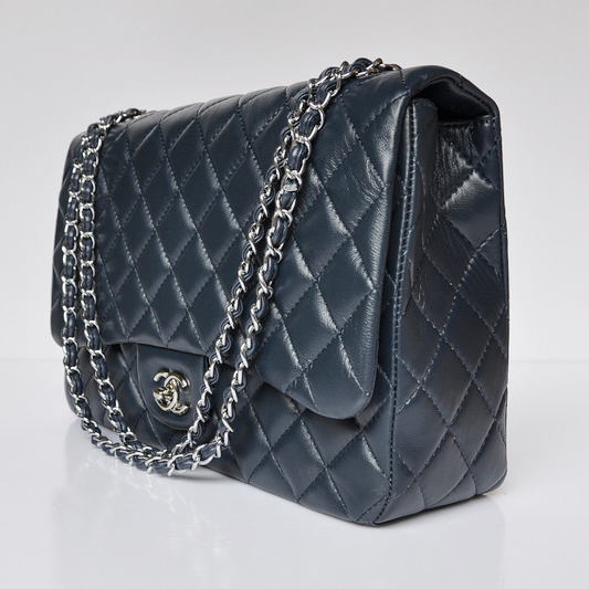 Chanel A47600 Lambskin Leather Jumbo Flap Bag in Dark blue with Silver