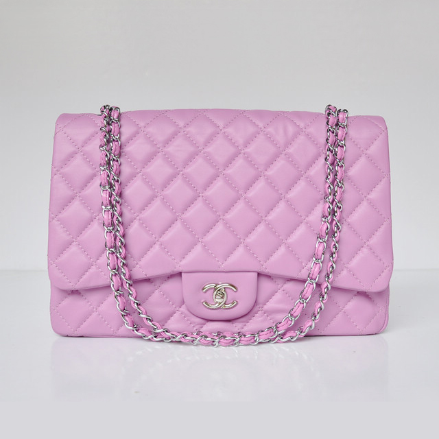 Chanel A47600 Lambskin Leather Jumbo Flap Bag in Pink with Silver