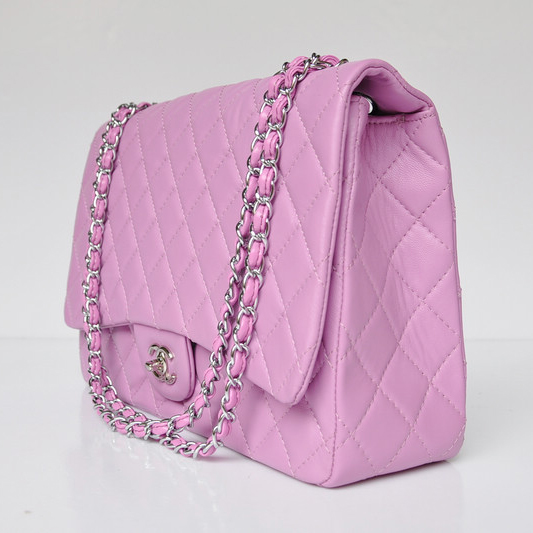 Chanel A47600 Lambskin Leather Jumbo Flap Bag in Pink with Silver