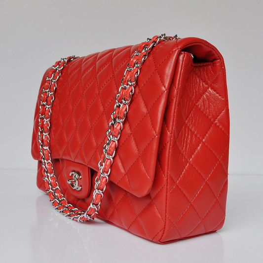 Chanel A47600 Lambskin Leather Jumbo Flap Bag in Red with Silver