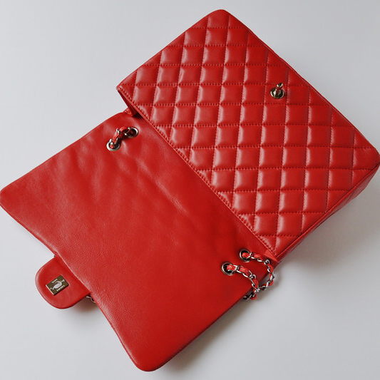 Chanel A47600 Lambskin Leather Jumbo Flap Bag in Red with Silver