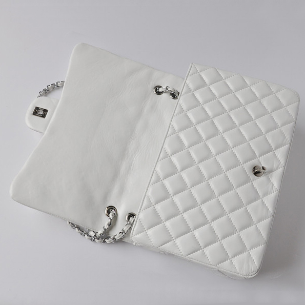 Chanel A47600 Lambskin Leather Jumbo Flap Bag in White with Silver