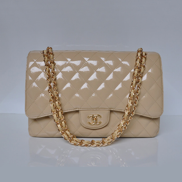 Chanel A47600 Patent Leather Jumbo Flap Bag in Apricot with Gold