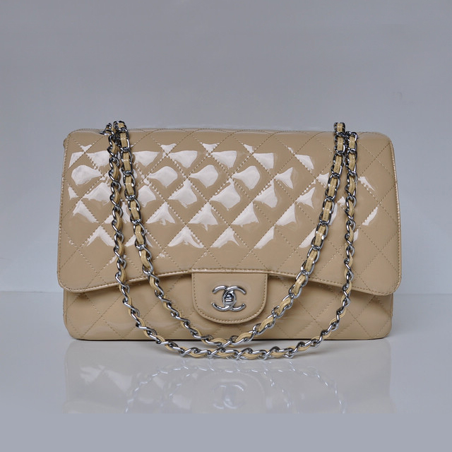 Chanel A47600 Patent Leather Jumbo Flap Bag in Apricot with Silver