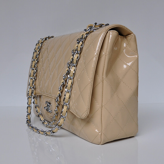 Chanel A47600 Patent Leather Jumbo Flap Bag in Apricot with Silver