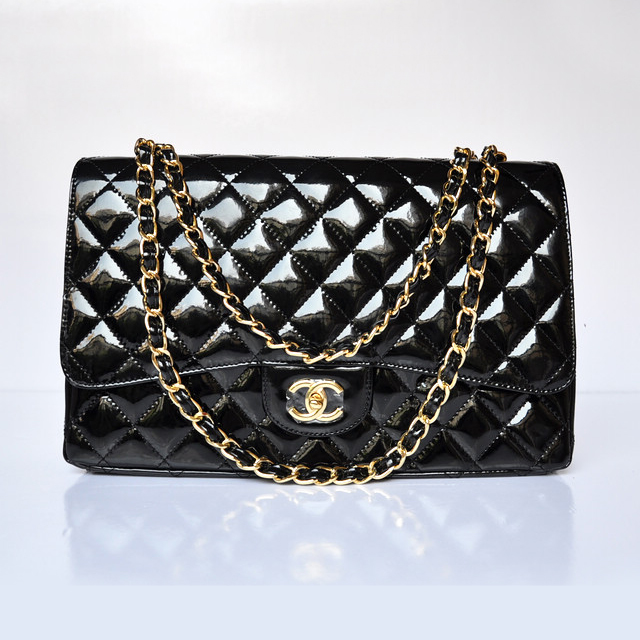 Chanel A47600 Patent Leather Jumbo Flap Bag in Black with Gold