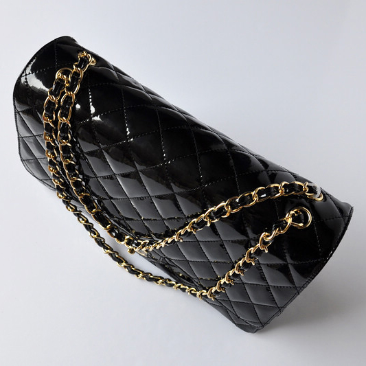 Chanel A47600 Patent Leather Jumbo Flap Bag in Black with Gold