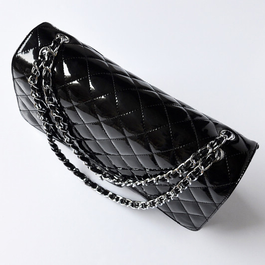 Chanel A47600 Patent Leather Jumbo Flap Bag in Black with Silver