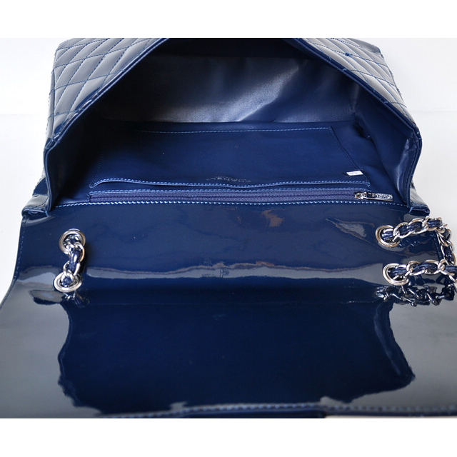 Chanel A47600 Patent Leather Jumbo Flap Bag in Blue with Silver