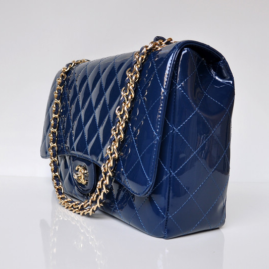 Chanel A47600 Patent Leather Jumbo Flap Bag in Bluet with Gold