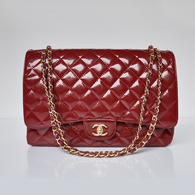 Chanel A47600 Patent Leather Jumbo Flap Bag in Claret with Gold