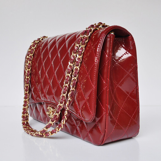 Chanel A47600 Patent Leather Jumbo Flap Bag in Claret with Gold