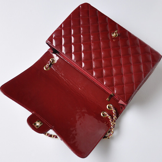 Chanel A47600 Patent Leather Jumbo Flap Bag in Claret with Gold