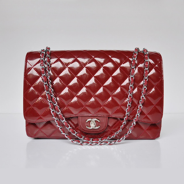 Chanel A47600 Patent Leather Jumbo Flap Bag in Claret with Silver