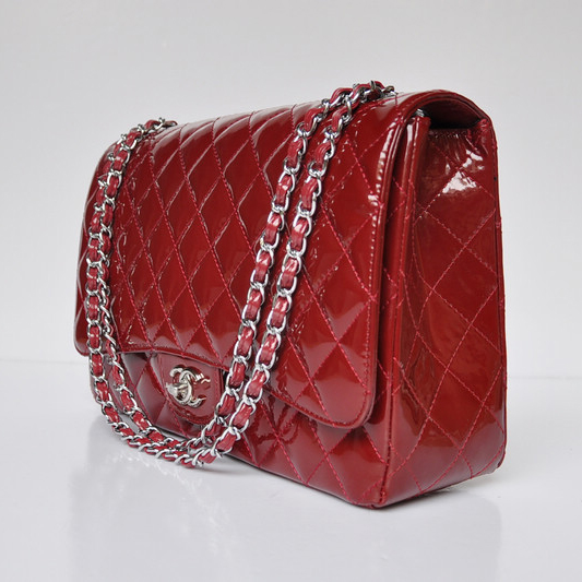 Chanel A47600 Patent Leather Jumbo Flap Bag in Claret with Silver