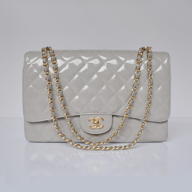 Chanel A47600 Patent Leather Jumbo Flap Bag in Gray with Gold