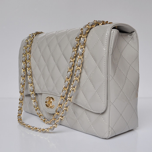 Chanel A47600 Patent Leather Jumbo Flap Bag in Gray with Gold