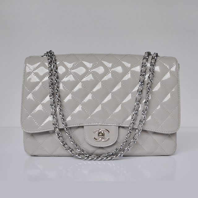 Chanel A47600 Patent Leather Jumbo Flap Bag in Gray with Silver