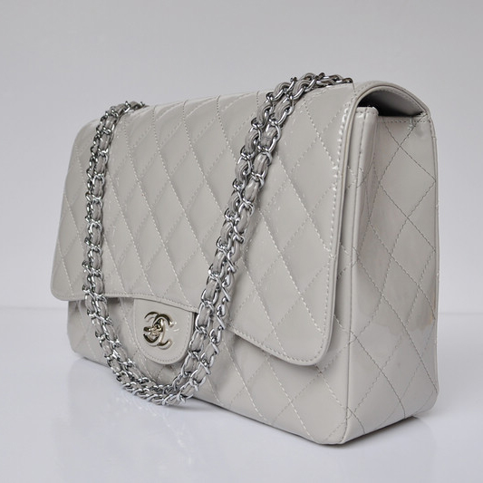 Chanel A47600 Patent Leather Jumbo Flap Bag in Gray with Silver