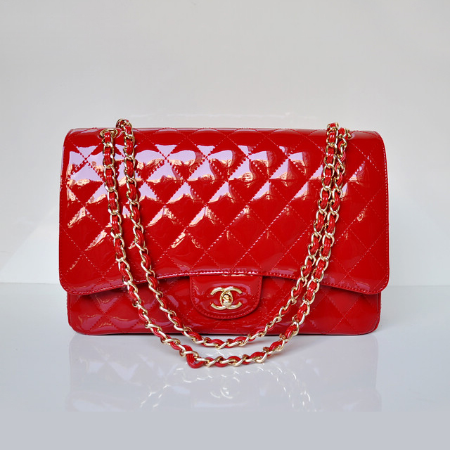 Chanel A47600 Patent Leather Jumbo Flap Bag in Red with Gold