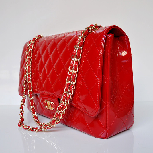 Chanel A47600 Patent Leather Jumbo Flap Bag in Red with Gold