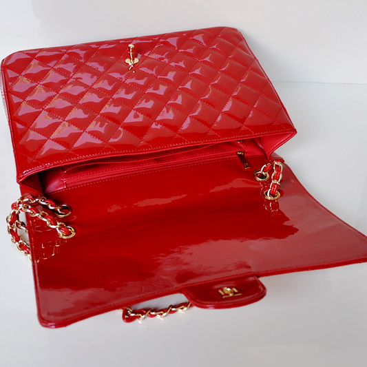 Chanel A47600 Patent Leather Jumbo Flap Bag in Red with Gold