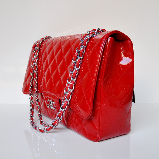 Chanel A47600 Patent Leather Jumbo Flap Bag in Red with Silver