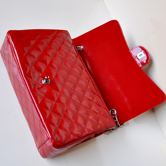 Chanel A47600 Patent Leather Jumbo Flap Bag in Red with Silver