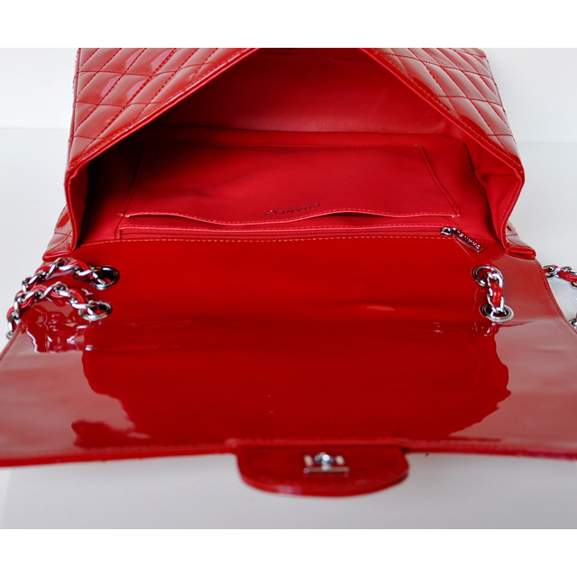 Chanel A47600 Patent Leather Jumbo Flap Bag in Red with Silver