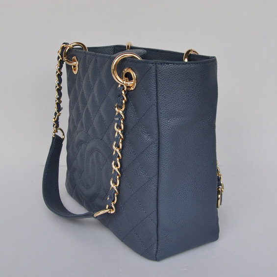 Chanel A50994 Medium Shopping Bags Caviar Leather Blue Golden Hardware