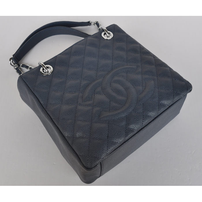 Chanel A50994 Medium Shopping Bags Caviar Leather Blue Silver Hardware