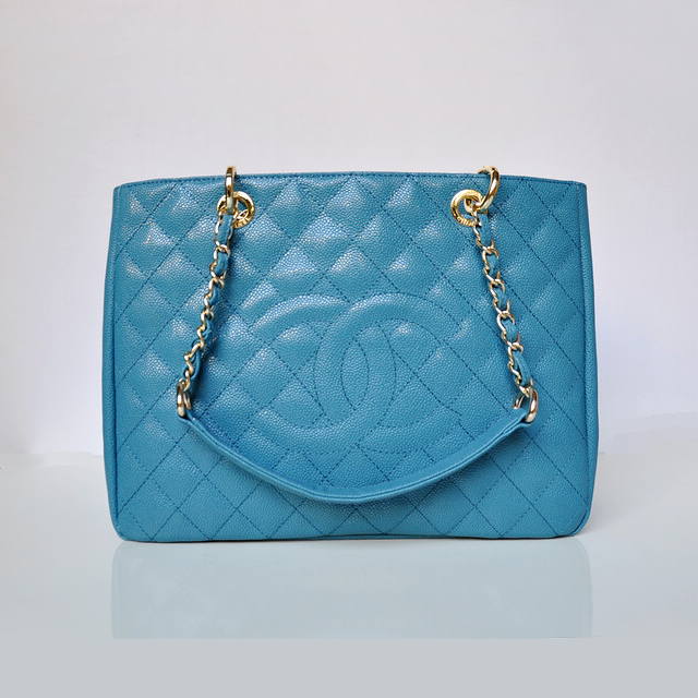 Chanel A50995 Caviar Leather Shoulder Bag Skyblue in Gold