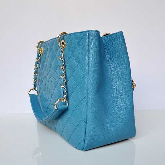 Chanel A50995 Caviar Leather Shoulder Bag Skyblue in Gold