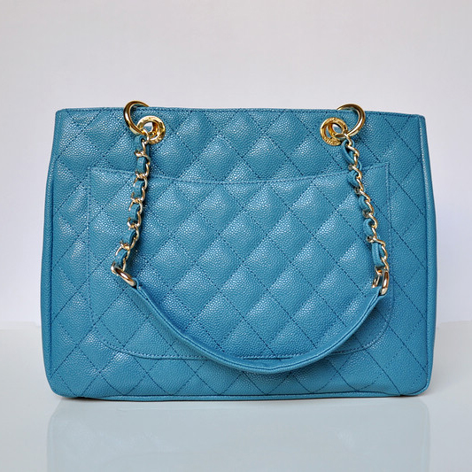 Chanel A50995 Caviar Leather Shoulder Bag Skyblue in Gold