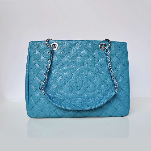 Chanel A50995 Caviar Leather Shoulder Bag Skyblue in Silver