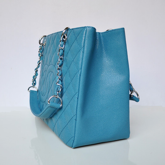 Chanel A50995 Caviar Leather Shoulder Bag Skyblue in Silver