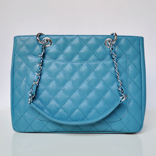 Chanel A50995 Caviar Leather Shoulder Bag Skyblue in Silver