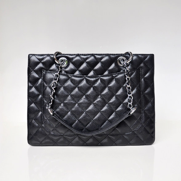 Chanel A50995 Original Caviar Leather Shoulder Bag Black in Silver