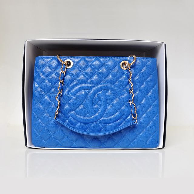 Chanel A50995 Original Caviar Leather Shoulder Bag Blue in Gold