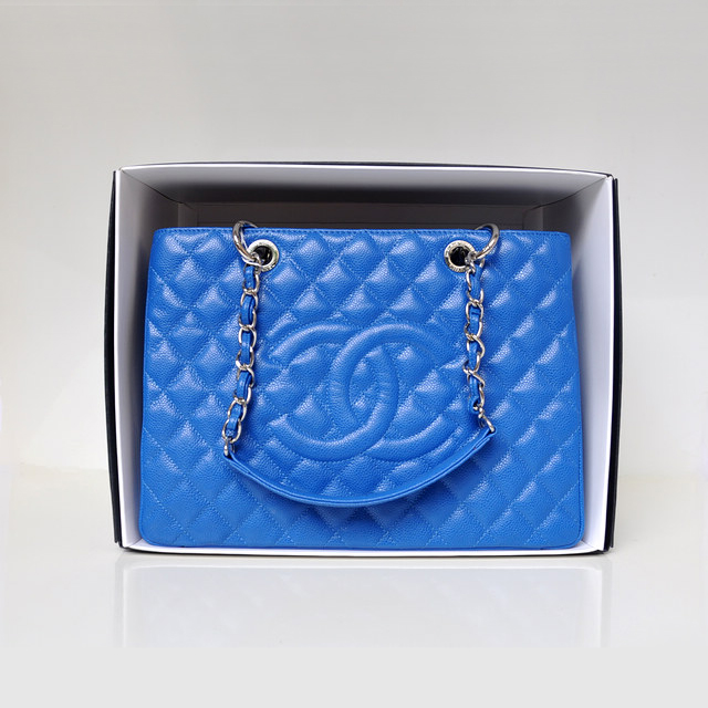 Chanel A50995 Original Caviar Leather Shoulder Bag Blue in Silver