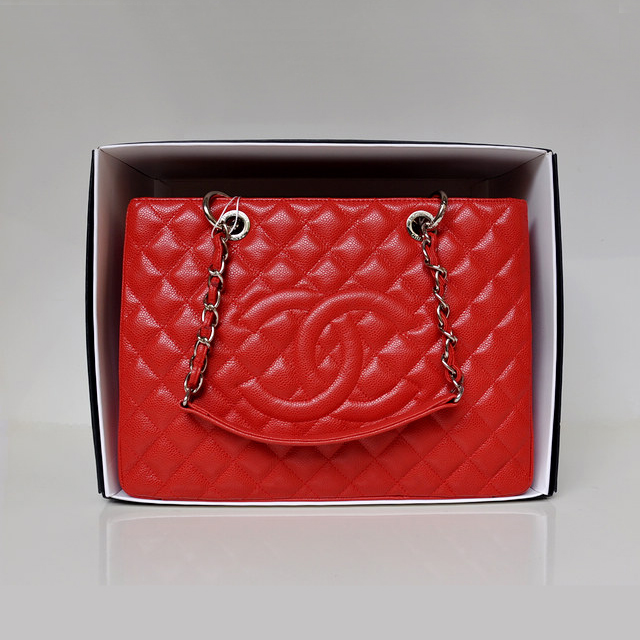 Chanel A50995 Original Caviar Leather Shoulder Bag Red in Silver