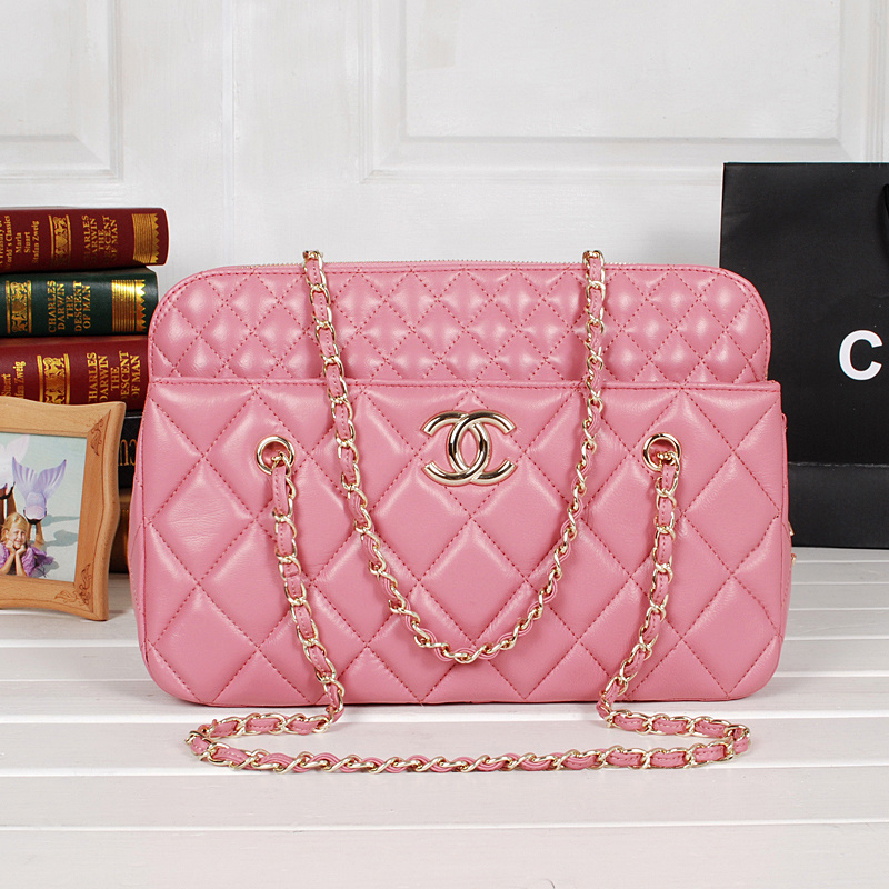 Chanel A52298 Sheepskin Leather Shopper Bag Cherry pink