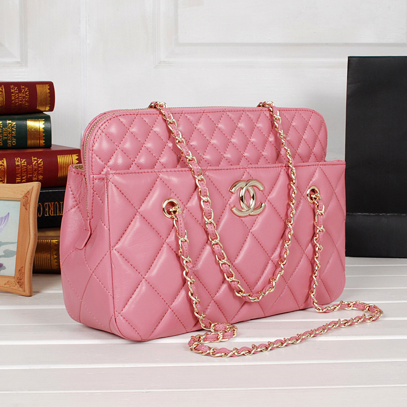 Chanel A52298 Sheepskin Leather Shopper Bag Cherry pink