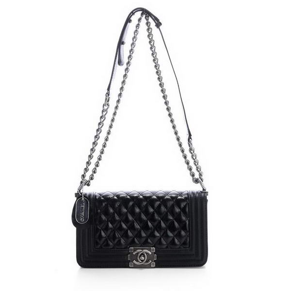 Chanel A67086 Black Bright Leather Le Boy Flap Shoulder Bag