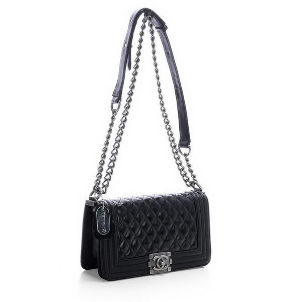 Chanel A67086 Black Bright Leather Le Boy Flap Shoulder Bag