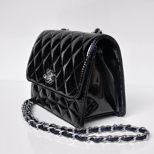 Chanel A67116 Classic mini Flap Bag Patent leather Black in Silver