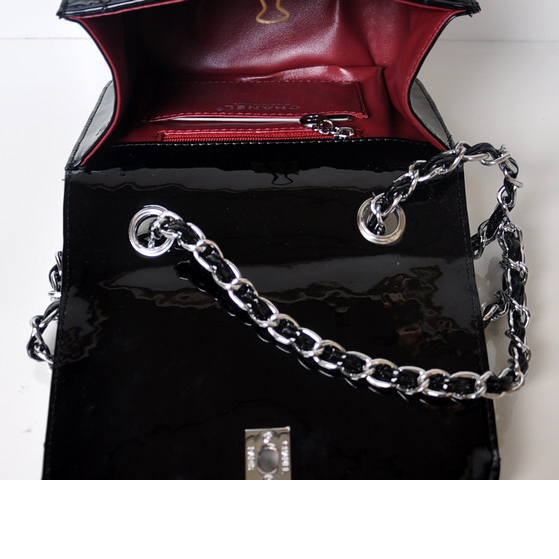 Chanel A67116 Classic mini Flap Bag Patent leather Black in Silver