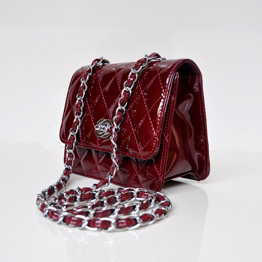 Chanel A67116 Classic mini Flap Bag Patent leather Claret in Silver