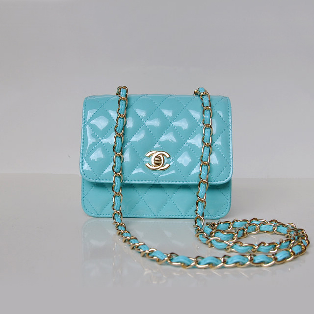 Chanel A67116 Classic mini Flap Bag Patent leather Light blue in Gold